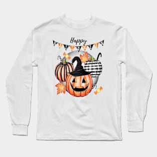 Pumpkin Witch Hat & Candies: Halloween Delight Long Sleeve T-Shirt